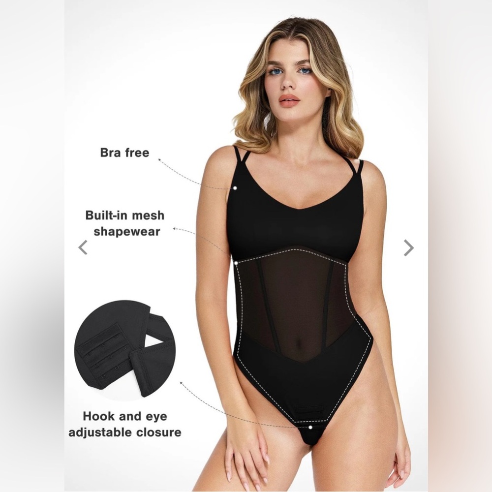 Popilush Shapewear Crisscross Back Illusion Mesh Sculpting Bodysuit - Picture 8 of 12